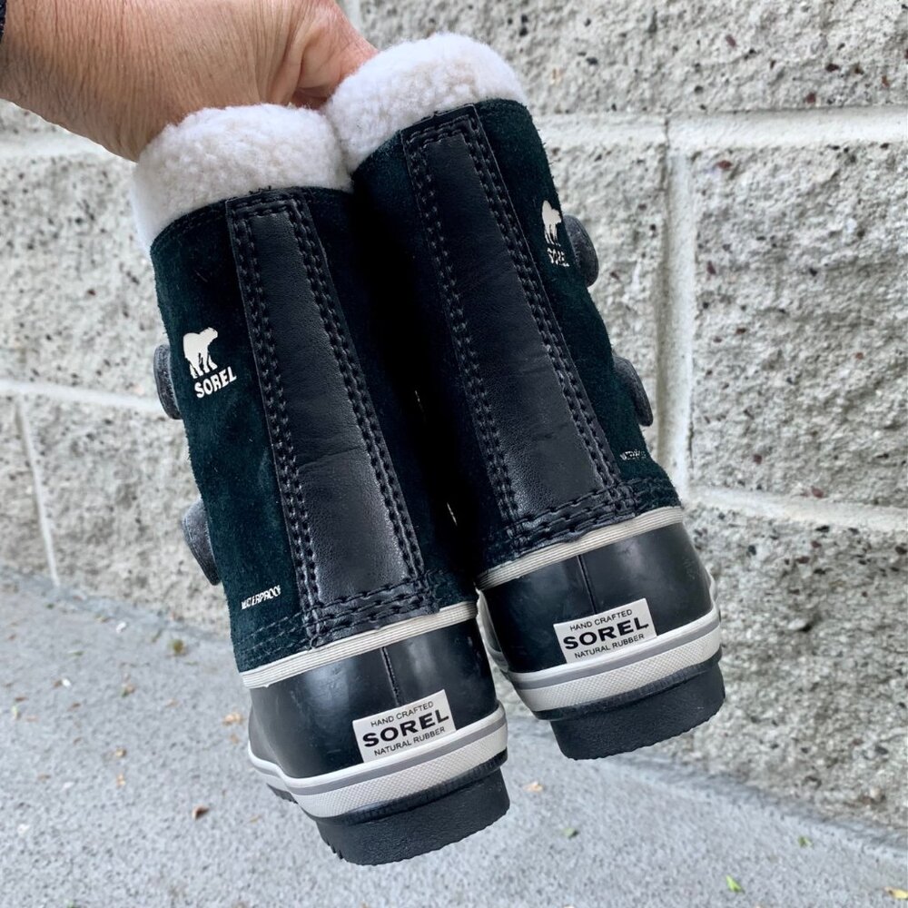 SOREL 1964 Pac Snow Boots Kids 10 27 Faux Fur Black Waterproof Winter Boot Suede - Picture 6 of 14